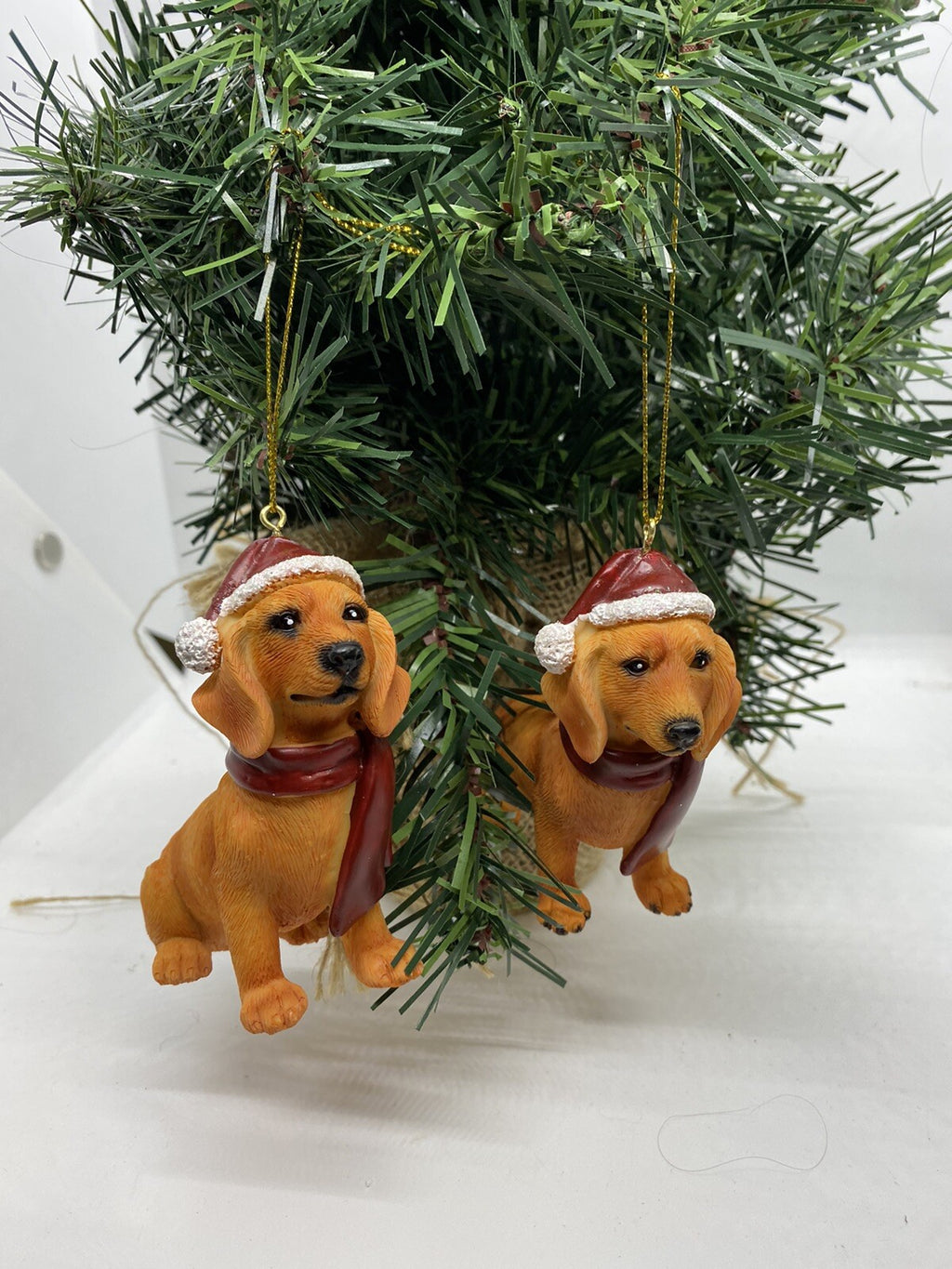 2 x Dachshund Sausage Dog Puppy Christmas Xmas Tree Decoration Statue Home Decor