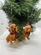 2 x Dachshund Sausage Dog Puppy Christmas Xmas Tree Decoration Statue Home Decor