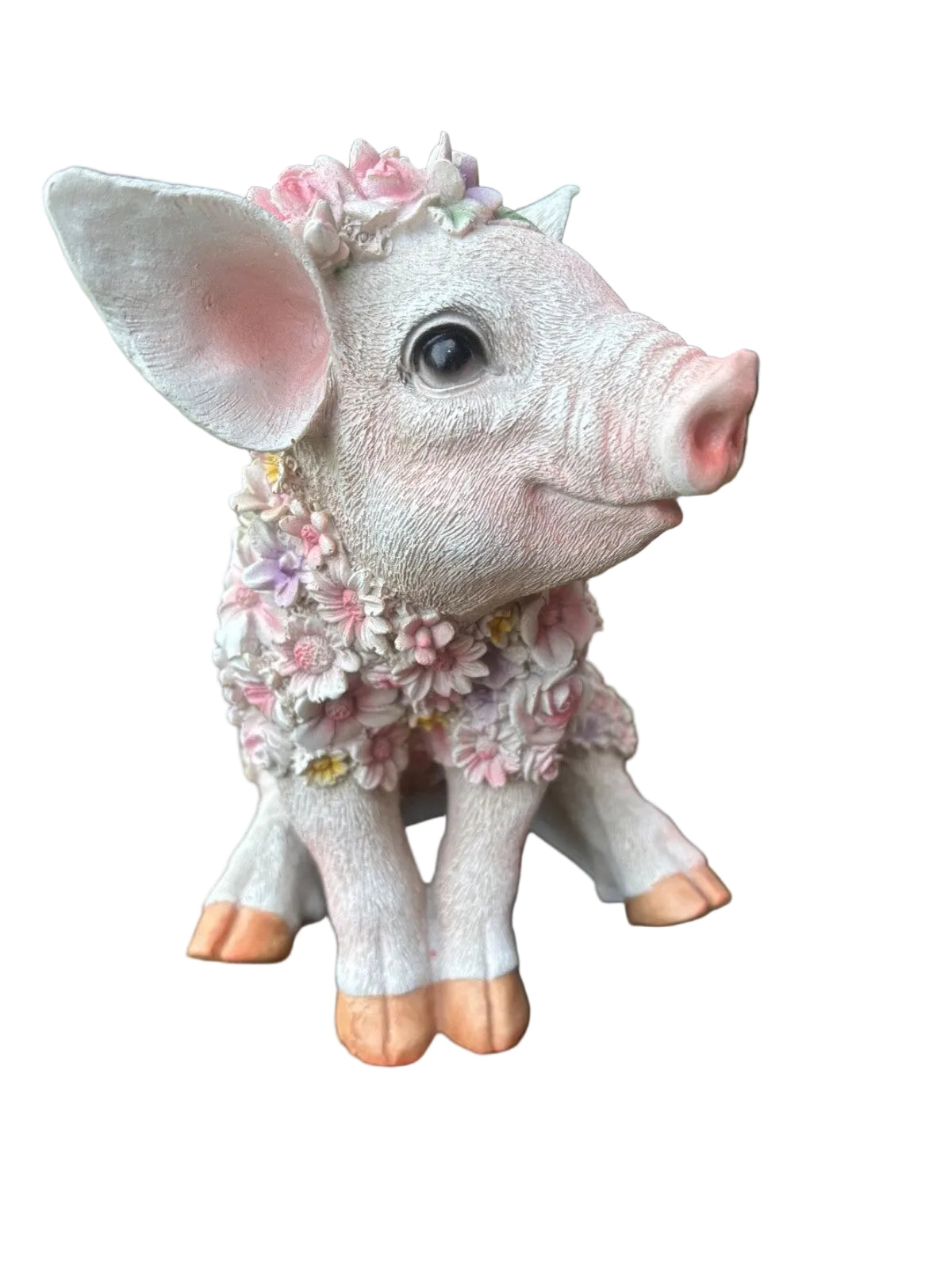 PIG WITH FLOWERS FARM ANIMAL GARDEN STATUE ORNAMENT FIGURINE SCULPTURE
