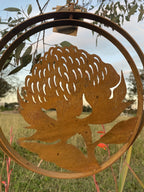 Australian Waratah Flower Round Rust Corten Steel Metal Hanging Double Ring 34cm