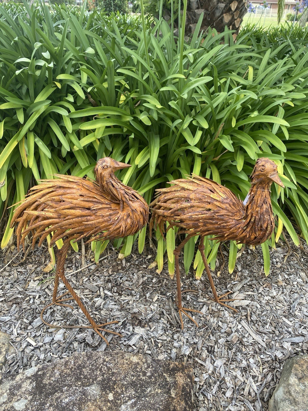 Set of 2 Rustic Metal Emu Garden Statues | Australian Outdoor Garden Ornaments