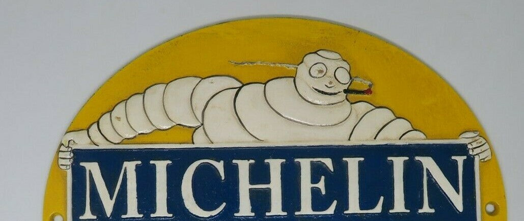Michelin Tyre Man Cast Iron Circle Sign Plaque Man Cave Bar Pub  Garage