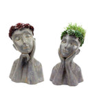 FLOWER GIRL PLANTER TWO SUCCULENT LADY FACE POT PLANTERS