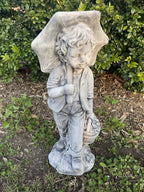 Boy Holding Umbrella Garden Statue - Pickup only
