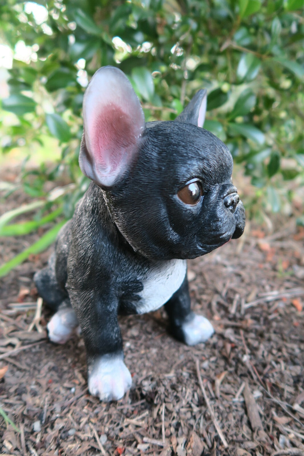 FRENCH BULLDOG SITTING DOG ANIMAL GARDEN STATUE ORNAMENT MEMORIAL BLACK