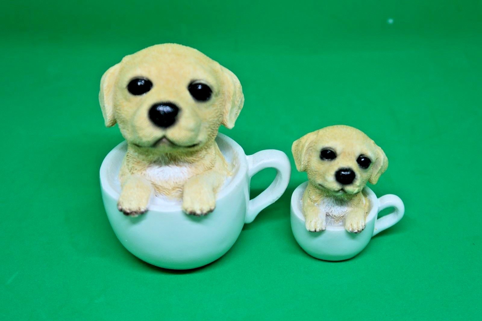 Tea cup puppies Dog Statue figurine Golden Ladrador Set of two  Figurine