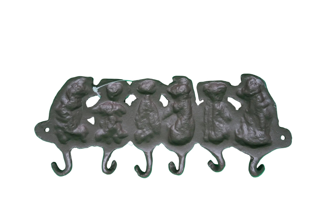 Rustic Pig Piggy Piglets 6 Hook Cast Iron Metal Key Hook Holder