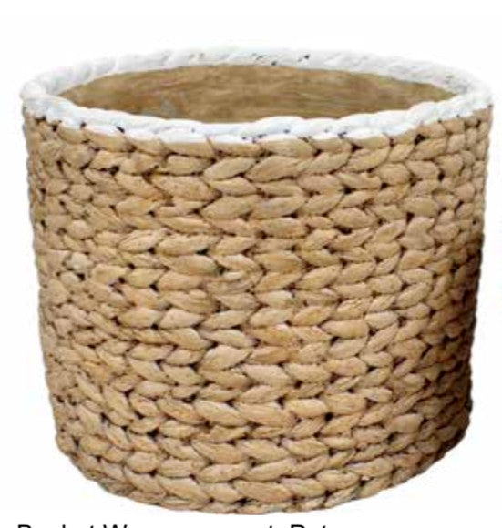 Basket Weave Cement Pots Pot Set of 2 Round Indoor Plant Succulent White Trim