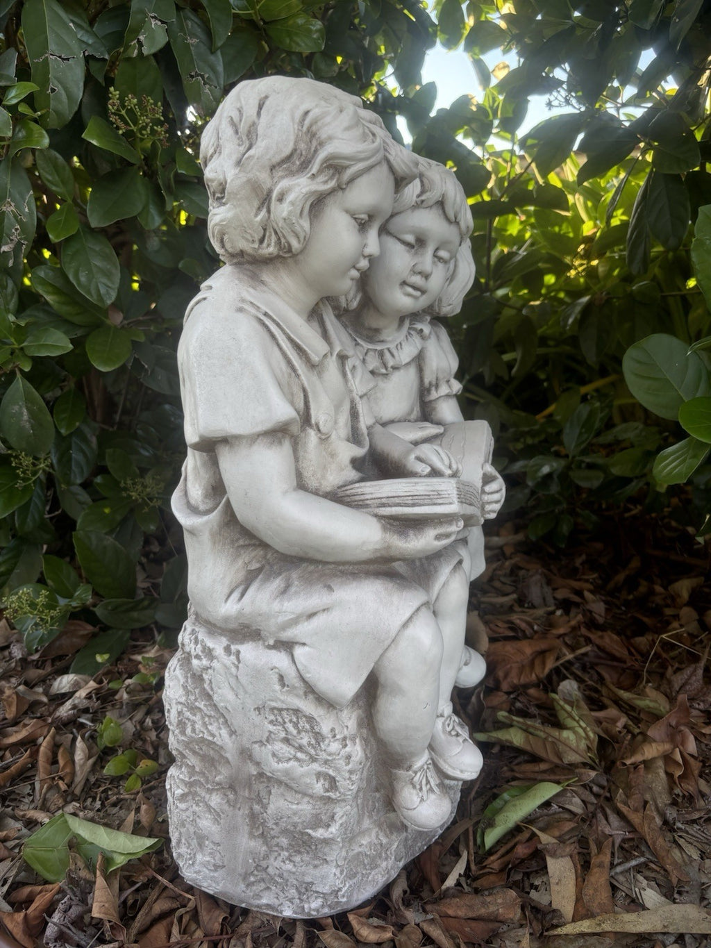 Children Reading Book Statue Garden Ornament 62cm