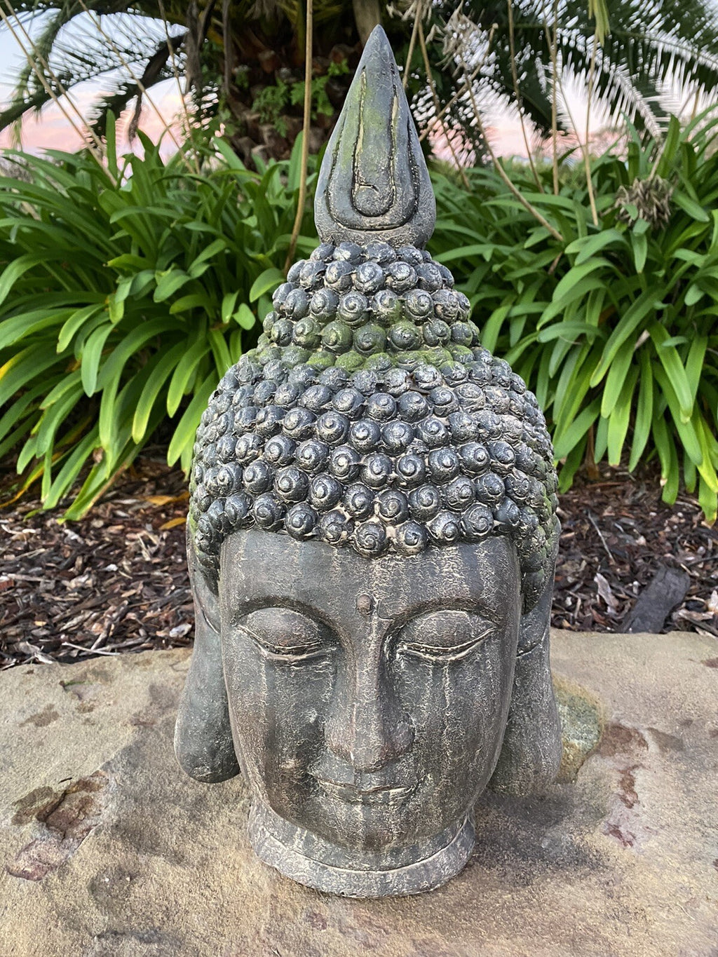 Antiqued Manjushri Buddha Head Statue Garden Ornament Sculpture 55cm