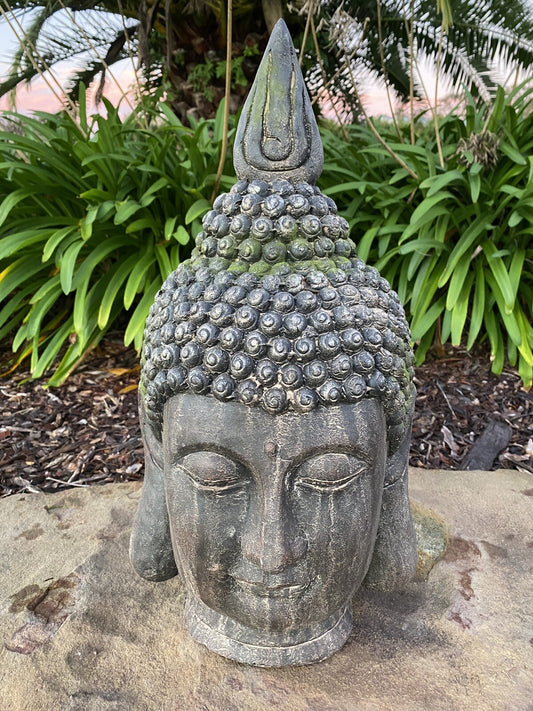 Antiqued Manjushri Buddha Head Statue Garden Ornament Sculpture 55cm