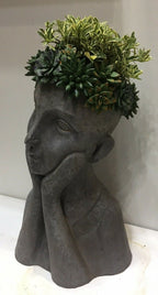 FLOWER GIRL PLANTER TWO SUCCULENT LADY FACE POT PLANTERS