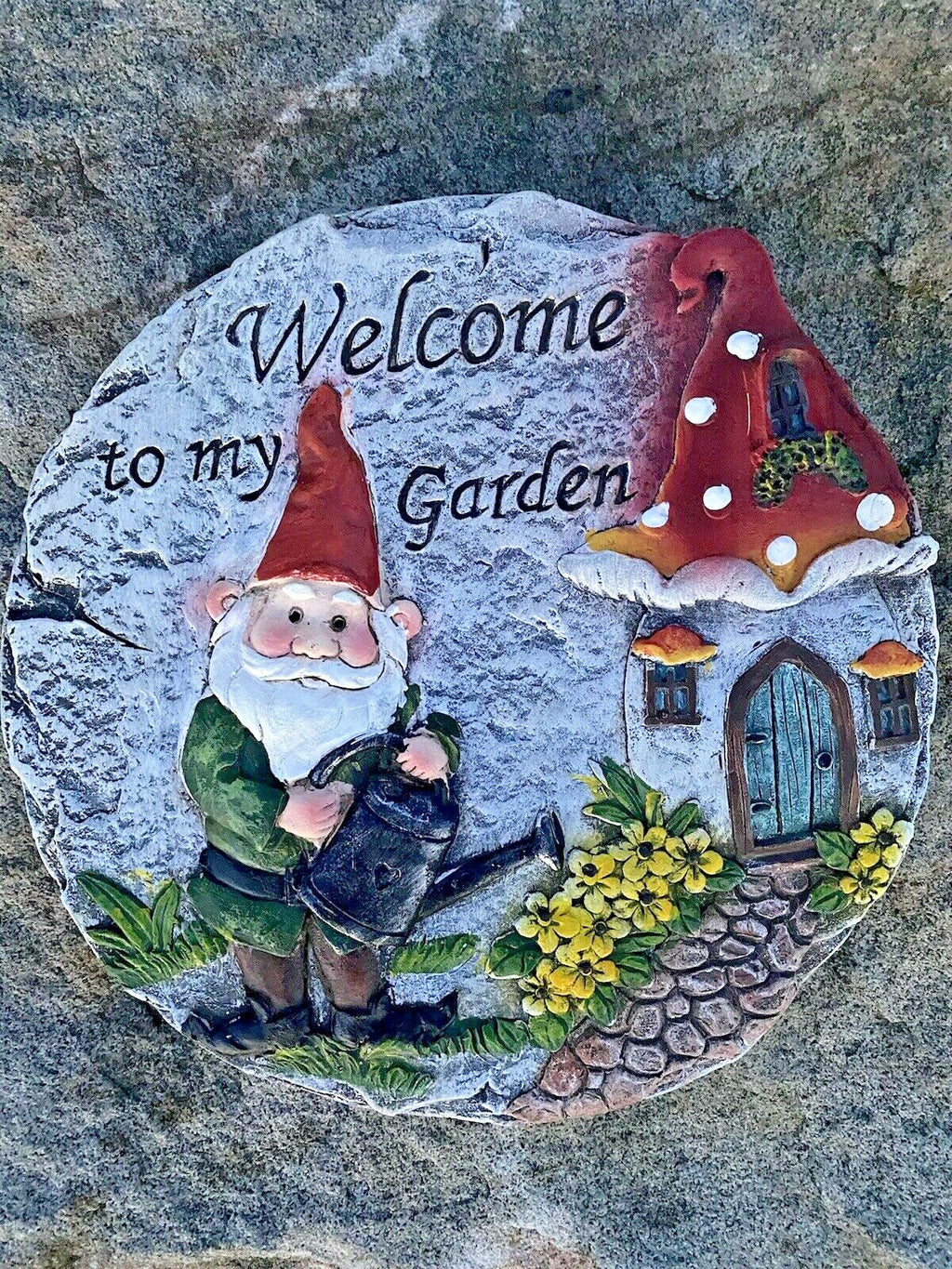 Welcome To My Garden Gnome Sign Cement Garden Path Stepping Stone Decor 25cm