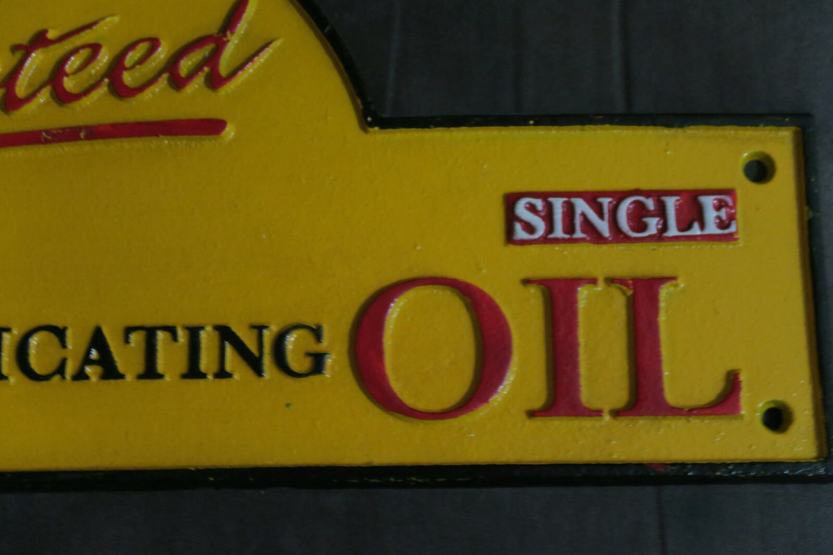 Guaranteed Shell Lubricating Oil Cast Iron Sign Plaque Man Cave Garage