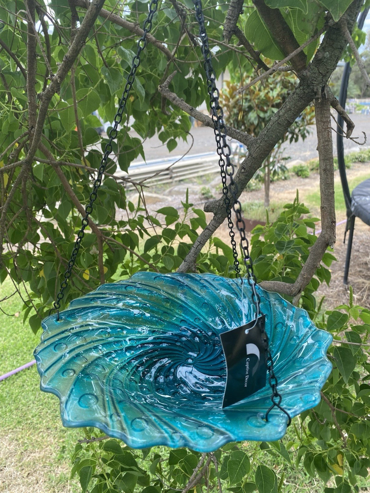 Hanging Glass Bird Feeder | Decorative Outdoor Wild Bird Feeder with Chain