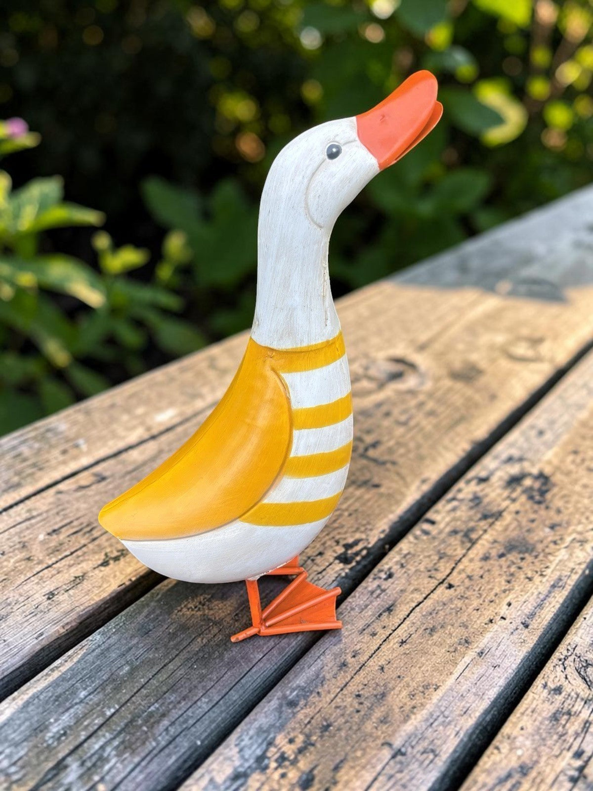 Set of 2 Metal Yellow & White Duck Garden Statues | Outdoor Decorative Ornament