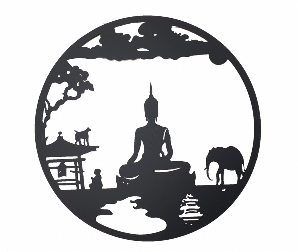Iron Buddha Metal Hanging Wall Art 60 cm Round Rustic Outdoor Home Garden