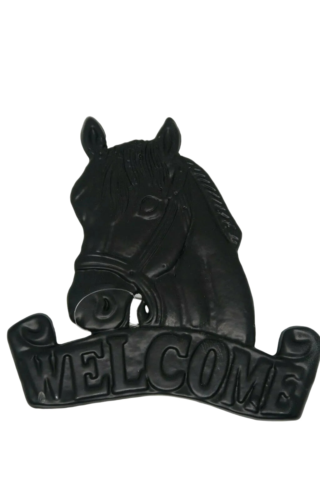 Cast Iron Antique Welcome Horse Hanging Sign Vintage Dark Brown