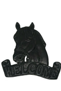 Cast Iron Antique Welcome Horse Hanging Sign Vintage Dark Brown