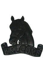 Cast Iron Antique Welcome Horse Hanging Sign Vintage Dark Brown