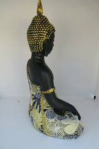 Meditating Thai Buddha In a Blue Gold Robe Statue Ornament Figurine Home Decor