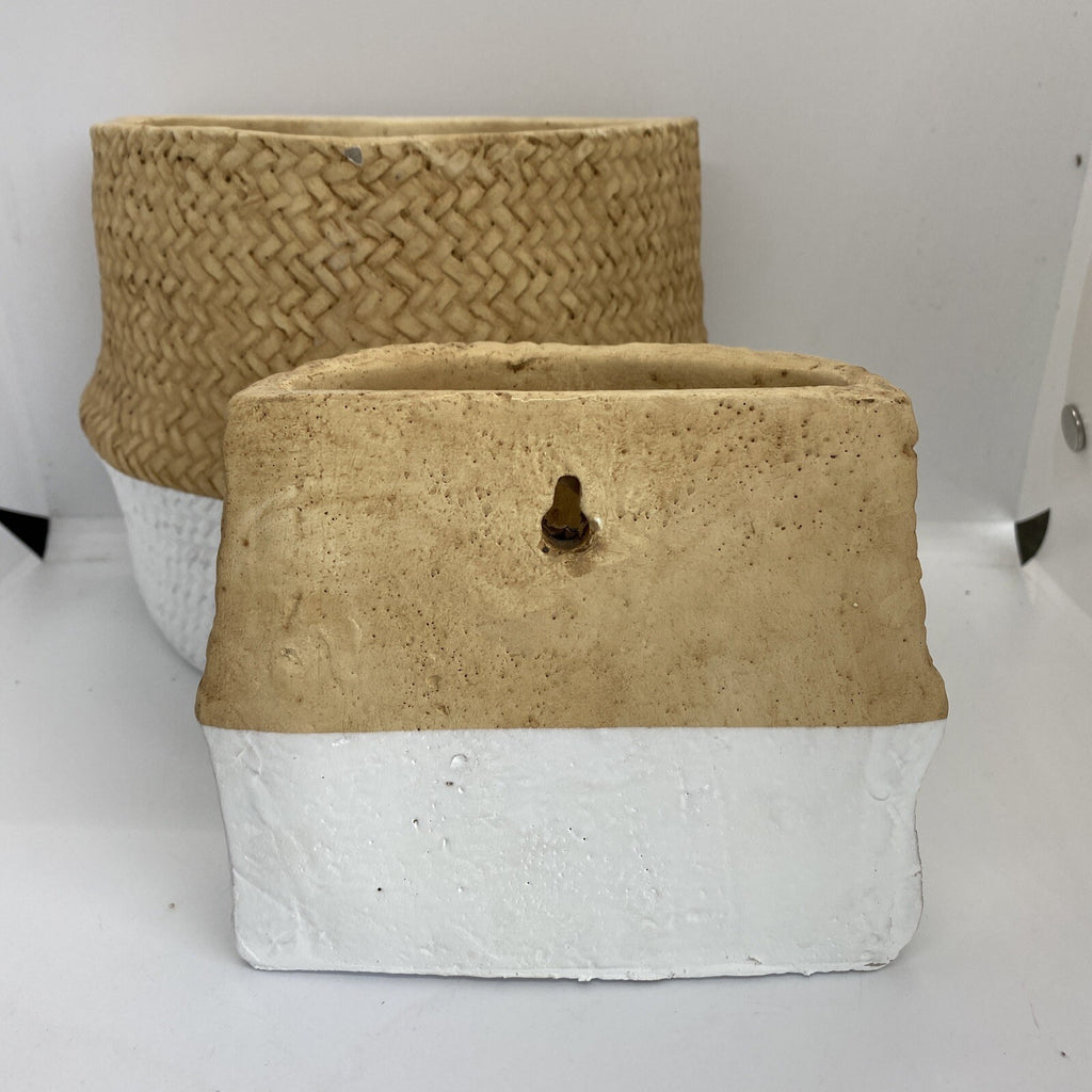 Basket Weave Wall Pots Pot Set of 2 Round Indoor Plant Succulent White Trim