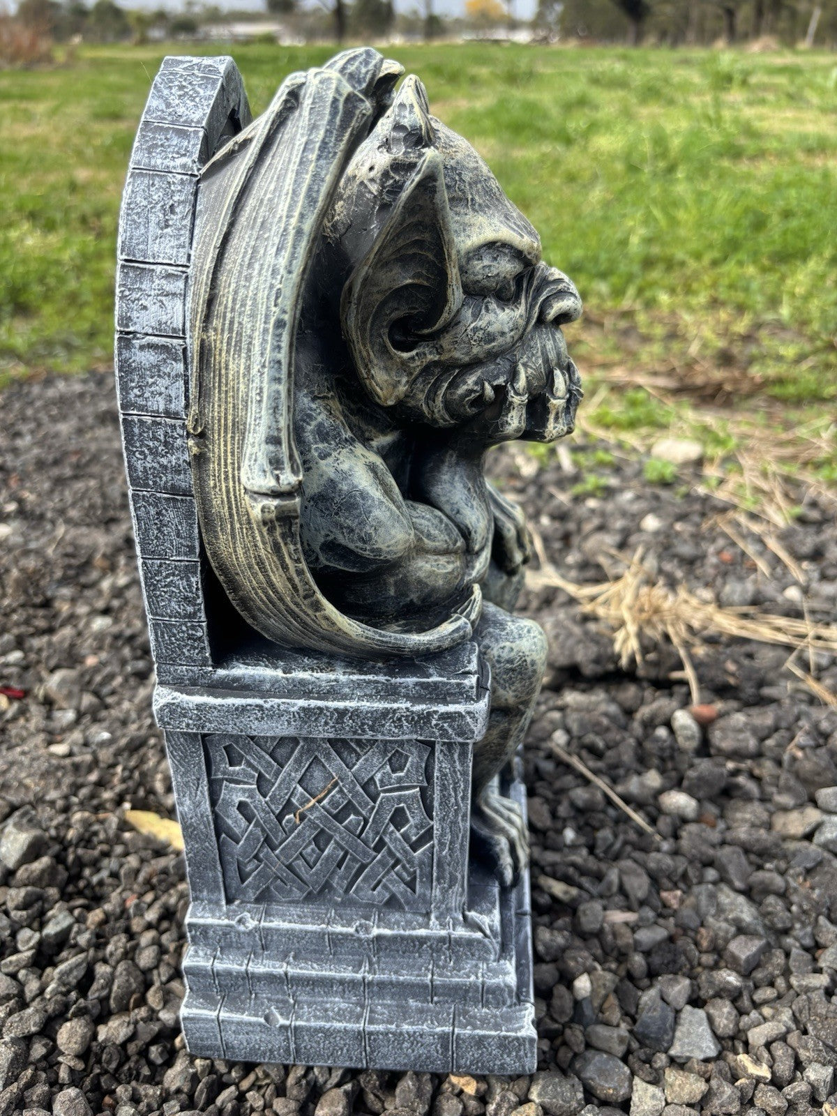Thinking Gargoyle On Throne Statue Ornament Animal Garden 35cm High
