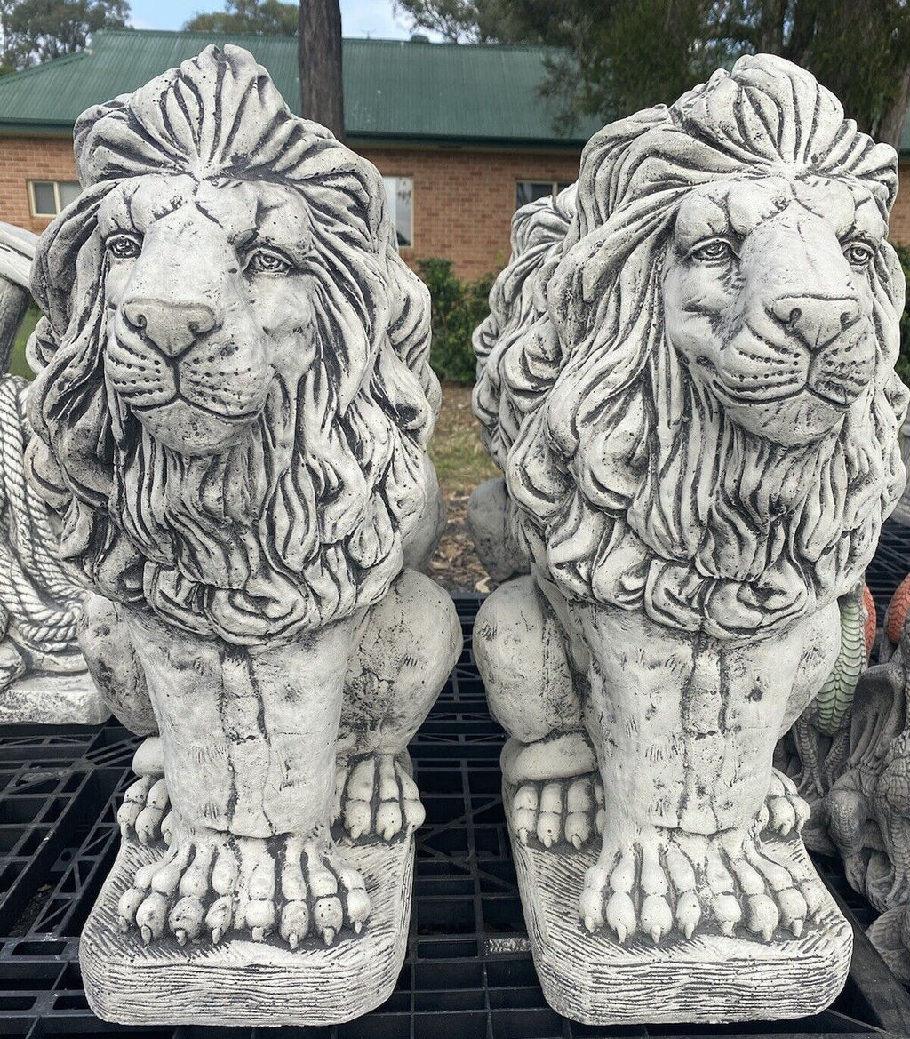 Guardian Lion Pair Concrete Garden Statue 60cm - Pick up Only