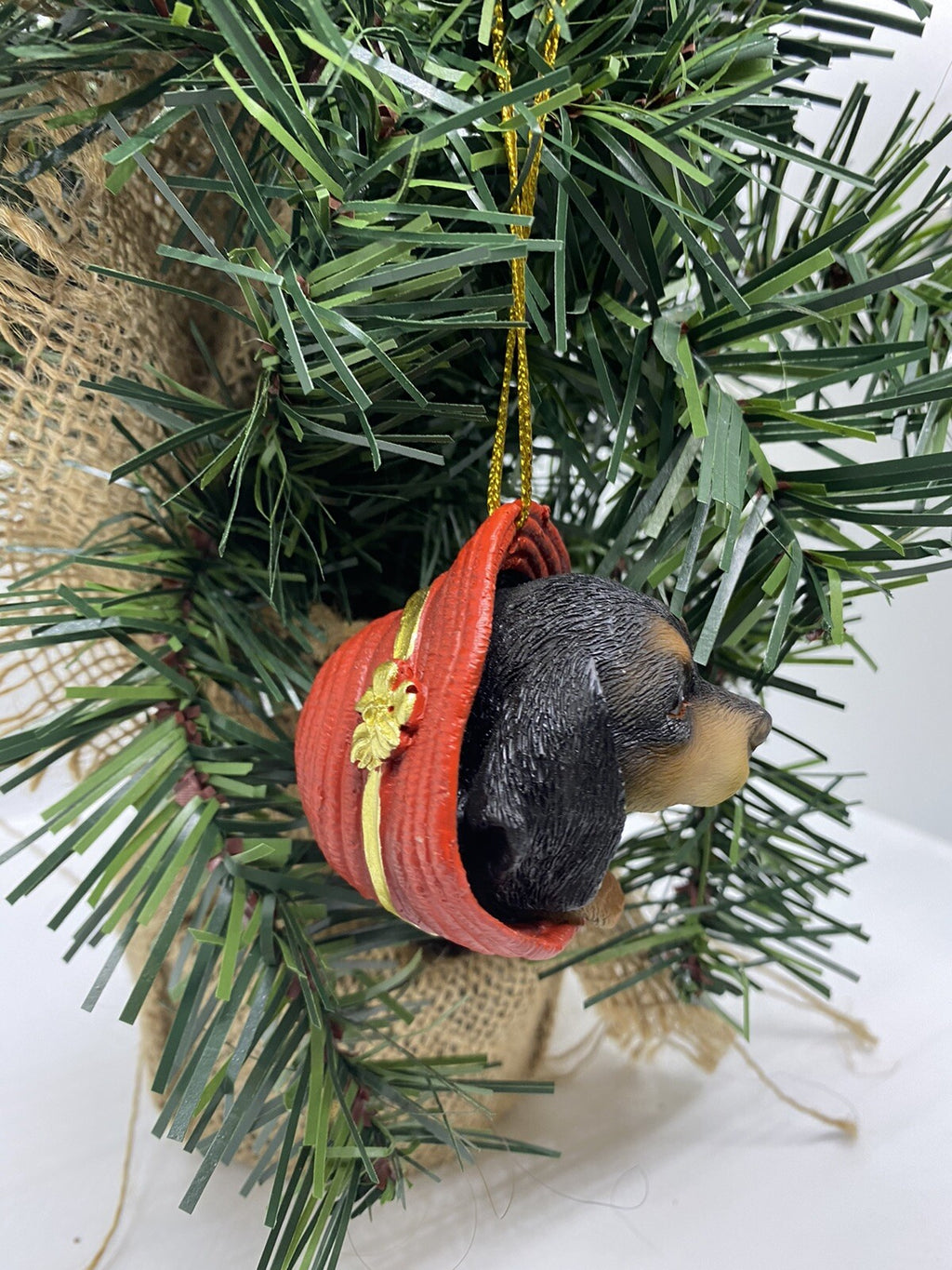 2 x Dachshund Sausage Dog Puppy Christmas Xmas Tree Decoration Statue Black