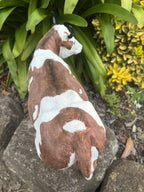 Resin Cow Farm Animal Statue 32cm Brown White Farmhouse Garden Ornament
