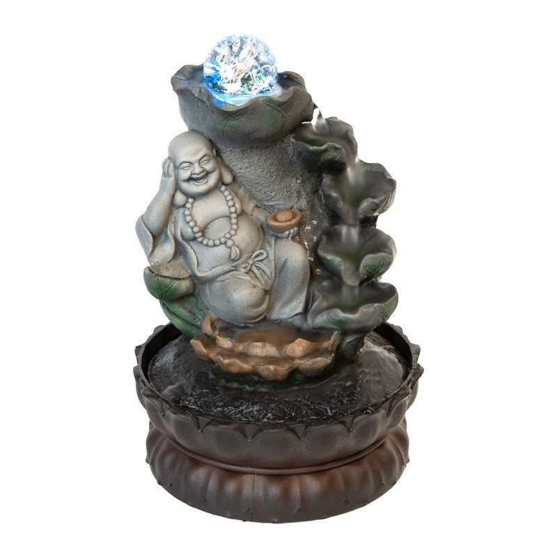 HAPPY BUDDHA  DRIFT WATER FEATURE FOUNTAIN INDOOR OUTDOOR BENCH TOP HOME DECOR