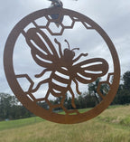 Bee Round Rust Corten Steel Metal Garden Wall Art or Hanging Ring Home 28 cm