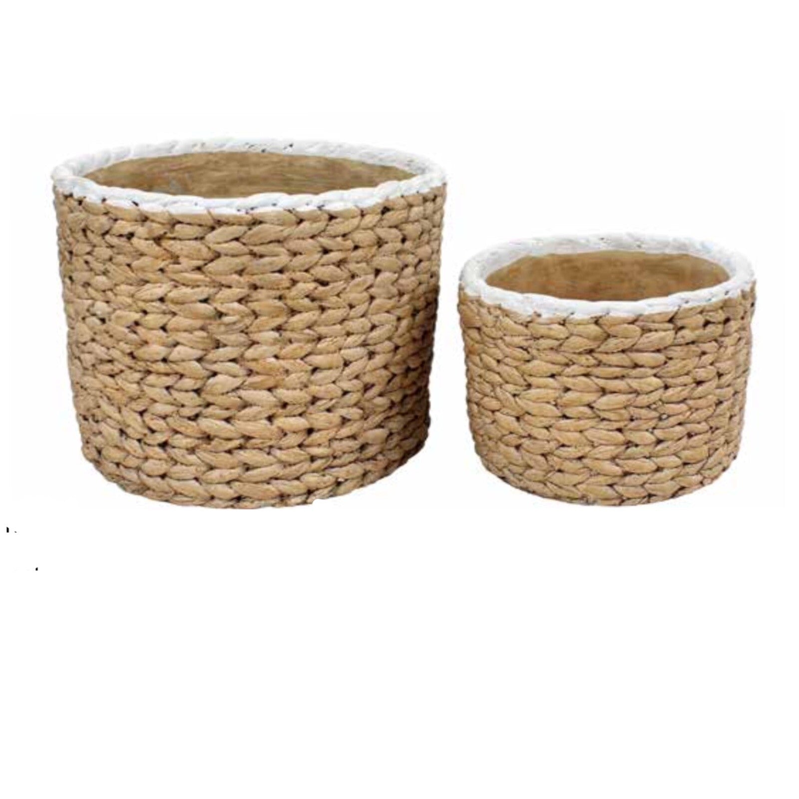 Basket Weave Cement Pots Pot Set of 2 Round Indoor Plant Succulent White Trim