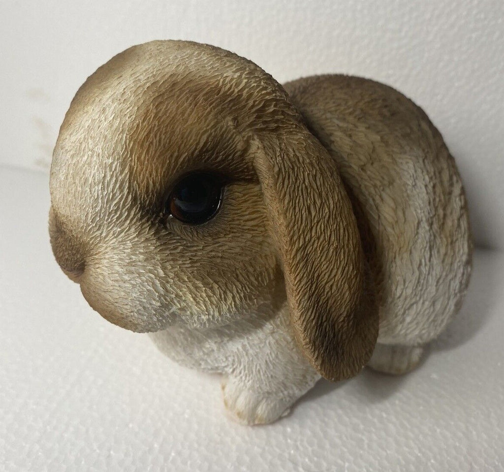 RABBIT BUNNY MINI LOP ANIMAL GARDEN STATUE ORNAMENT FIGURINE BROWN WHITE