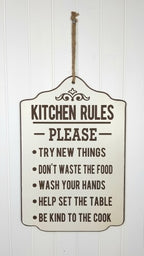 Kitchen Rules Hanging Sign Plaque Home Wall Decor Brown Natural