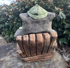Australian Made Concrete Wombat Relaxing in Chair with a VB Garden Statue