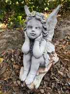 Fairy Thinking Statue Sitting Concrete Cement Garden Australian Made Grey