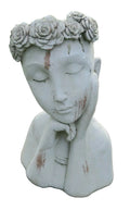 FLOWER GIRL PLANTER LADY FACE POT PLANTERS GARDEN PLANT FEATURE ANITQUE WHITE