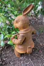 Mad Hatter Rabbit Bunny Statue Rusty Cast Iron Garden Statue Ornament Large 46cm