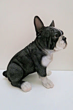 FRENCH BULLDOG BLK-WHI PUPPY DOG ANIMALGARDEN STATUE ORNAMENT FIGURINE SCULPTURE