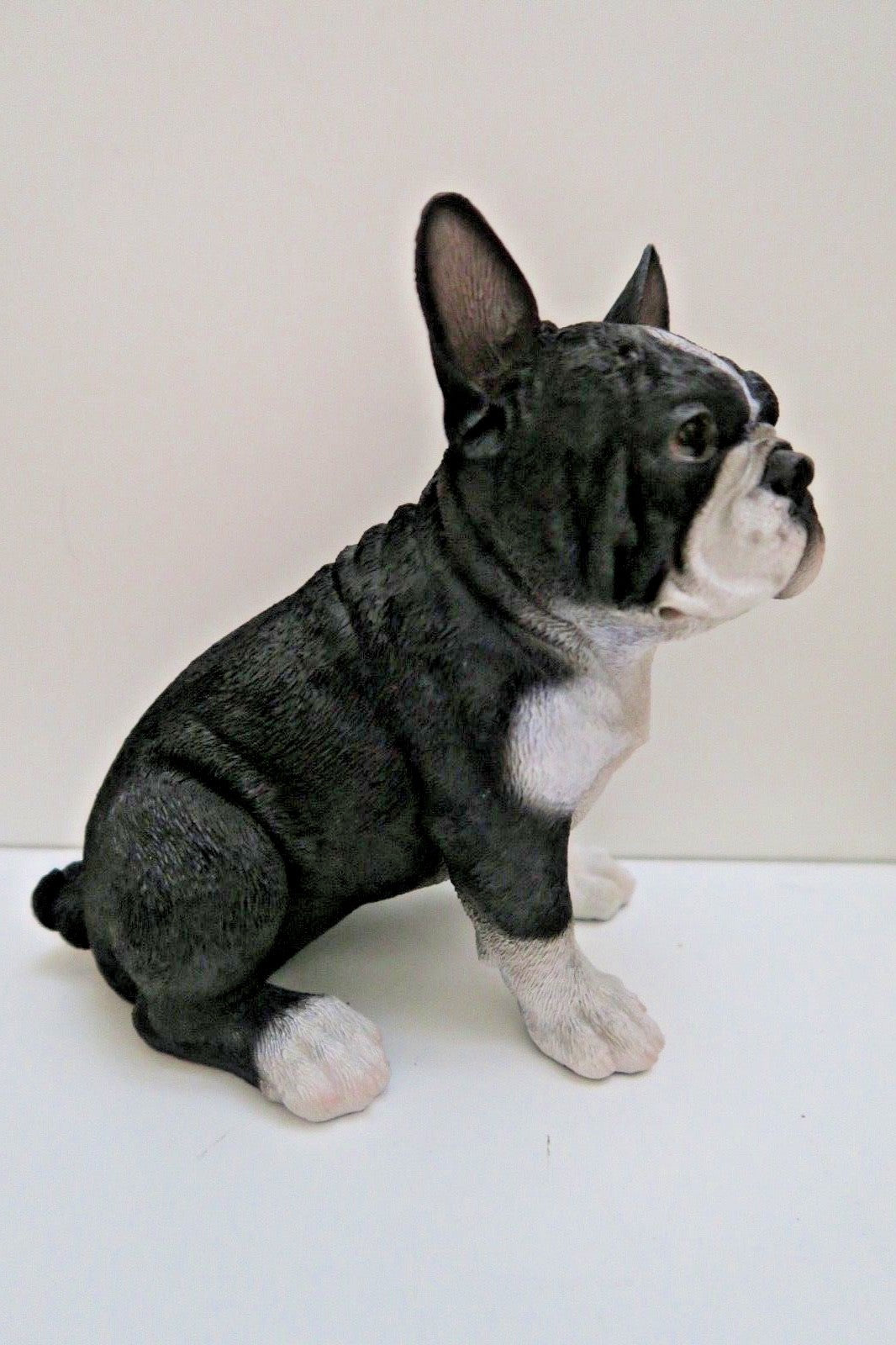 FRENCH BULLDOG BLK-WHI PUPPY DOG ANIMALGARDEN STATUE ORNAMENT FIGURINE SCULPTURE