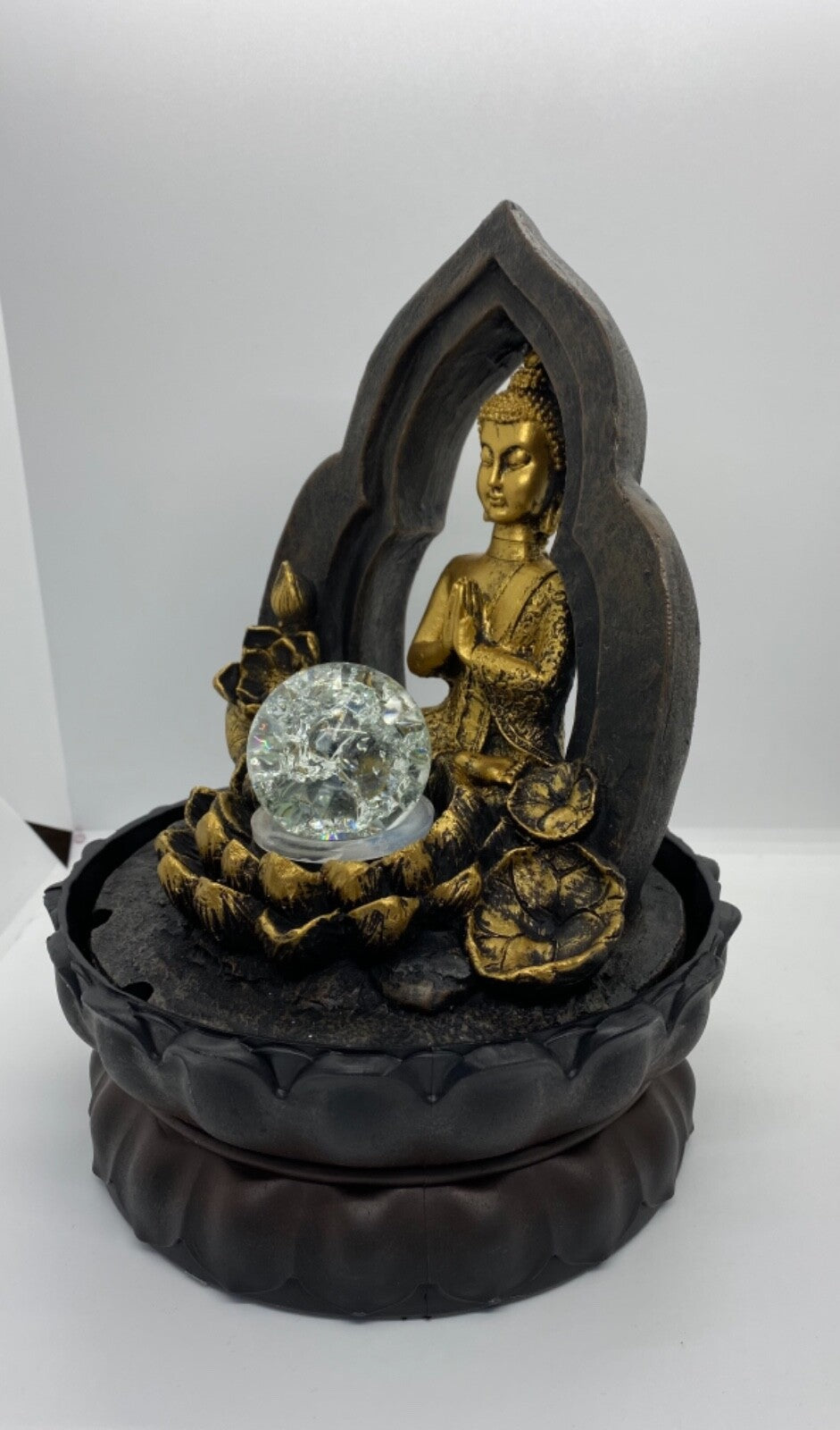 BUDDHA GOLD THAI GILT WATER FEATURE FOUNTAIN INDOOR OUTDOOR BENCH TOP HOME DECOR