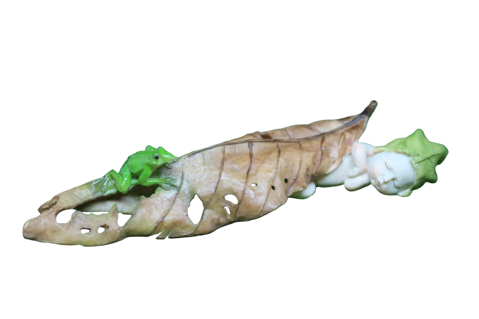 BABIES OF THE FORREST SLEEPING ON A LEAF WITH FROG AISLINN STATUE ORNAMENT