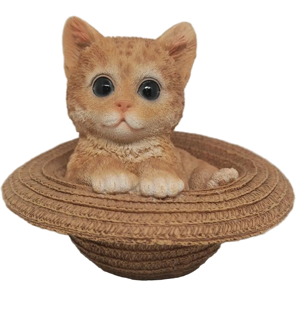 GINGER CAT IN A HAT ANIMAL GARDEN STATUE ORNAMENT FIGURINE SCULPTURE MONEY BOX