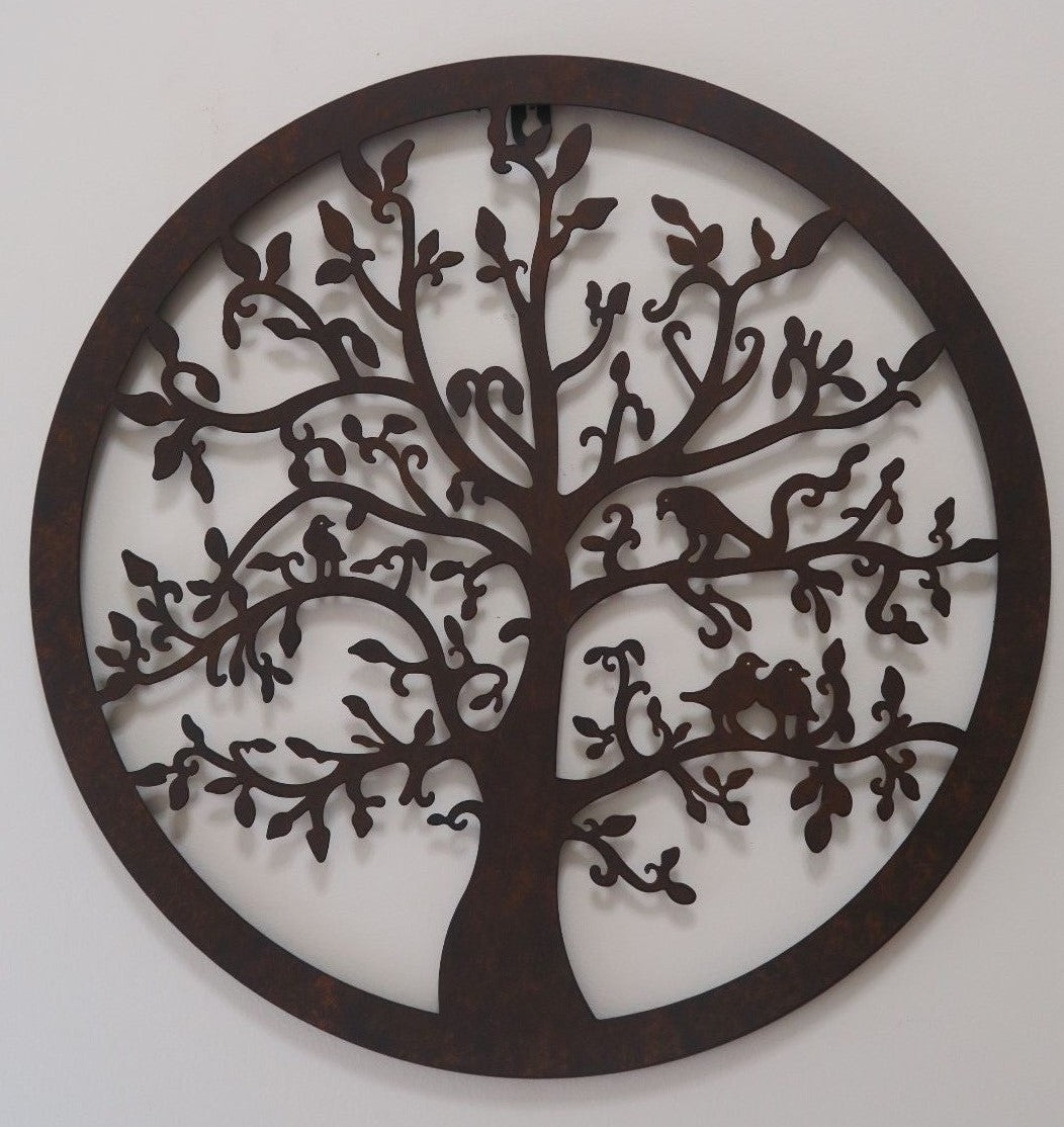 Tree of Life Metal Hanging Wall Art 40 cm Round Rustic Sculpture Home Garden