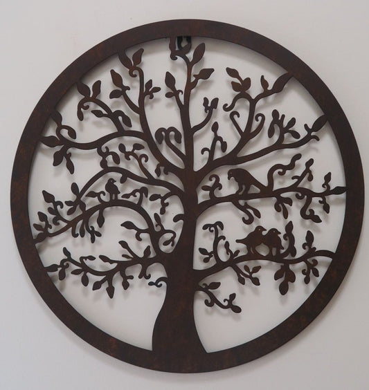 Tree of Life Metal Hanging Wall Art 40 cm Round Rustic Sculpture Home Garden