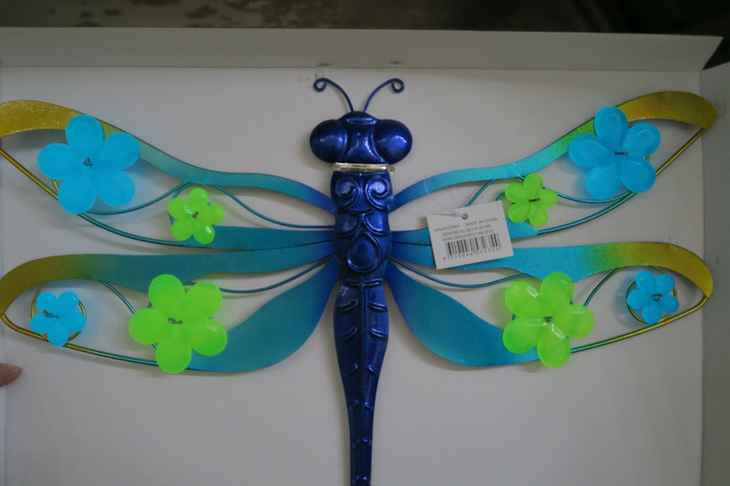 Metal Dragonfly Glow In The Dark Hanging Wall Art Garden Feature Decor
