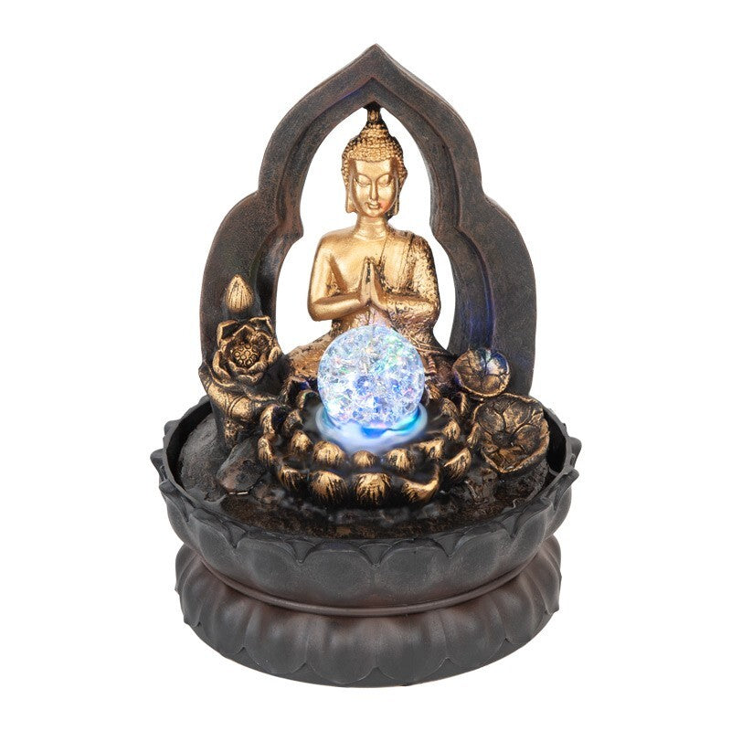 BUDDHA GOLD THAI GILT WATER FEATURE FOUNTAIN INDOOR OUTDOOR BENCH TOP HOME DECOR