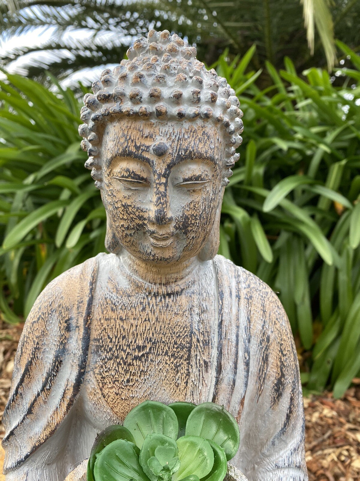 Meditating Buddha Holding Succulent Statue Ornament Figurine Home Décor 38CM