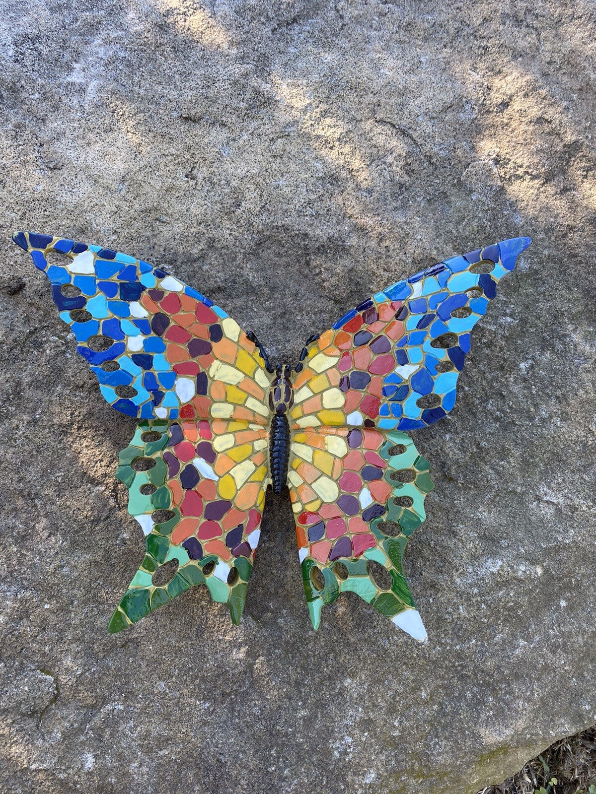 Mosaic Butterfly Statue Garden Hanging Decor 25cm Hand Made